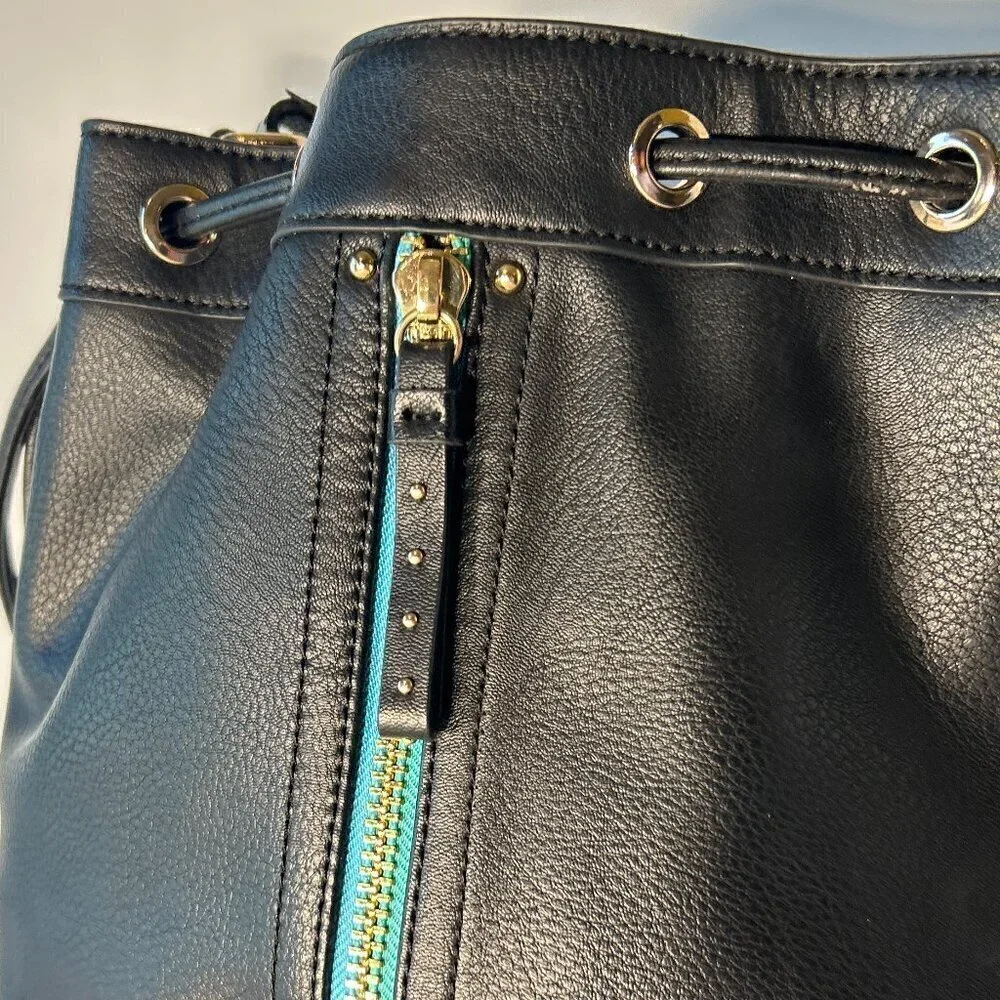 Dolce Vita Black Vegan leather bucket handbag gold tone hardware classic essenti